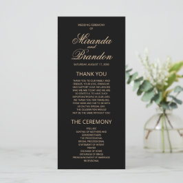 Programa de Boda Negra con Monograma de Oro de Luj