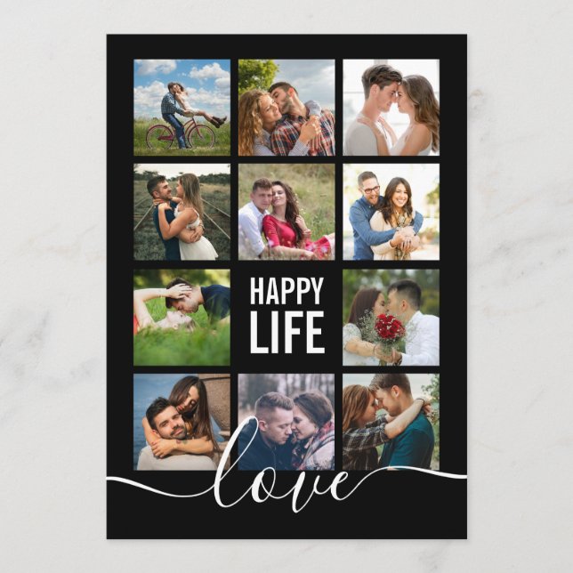 Programa de Boda Negra de collage de fotos (Anverso)