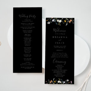 Programa de Boda Negra Floral Silvestre Multicolor
