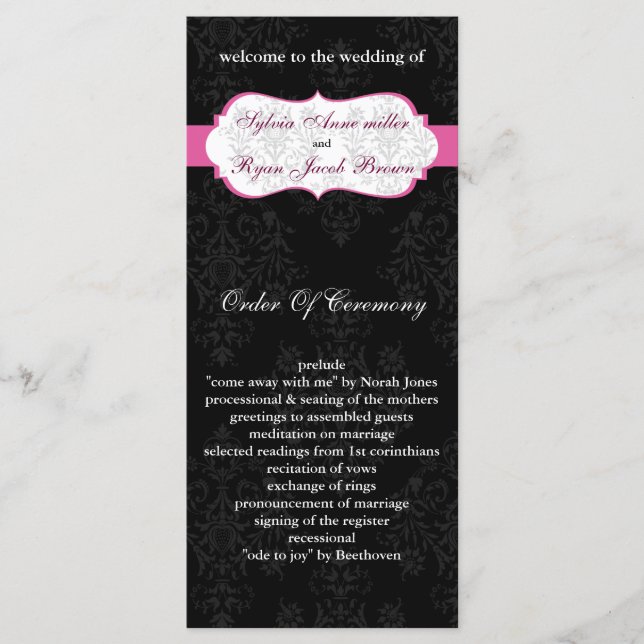 programa de boda negra rosa (Anverso)