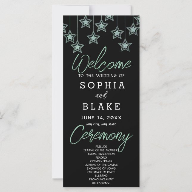 Programa de Boda Negro con Estrellas Verdes Colgan (Anverso)