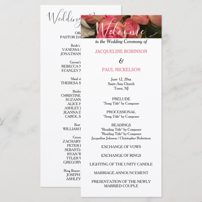 Programa de Boda Negro Rosa Pastel (Anverso / Reverso)
