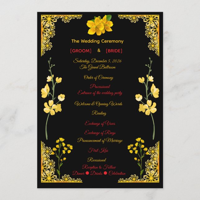 Programa de Boda Negro y Dorado (Anverso)