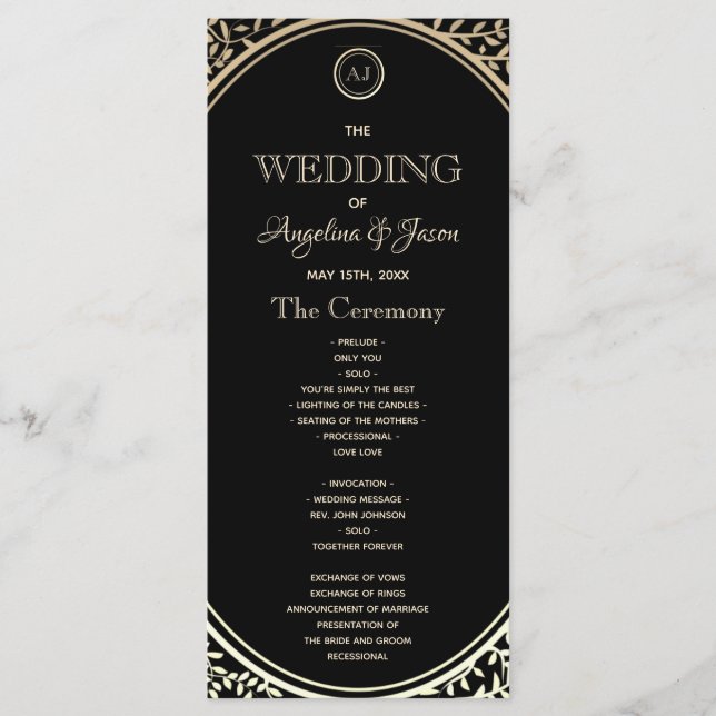 Programa de Boda Negro y Dorado (Anverso)