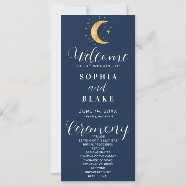 Programa de Boda Nocturna Crescent Moon Starry (Anverso)