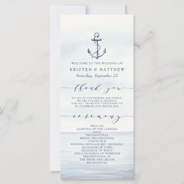 Programa de Boda Oceánica de Nautical Anchor Water (Anverso)