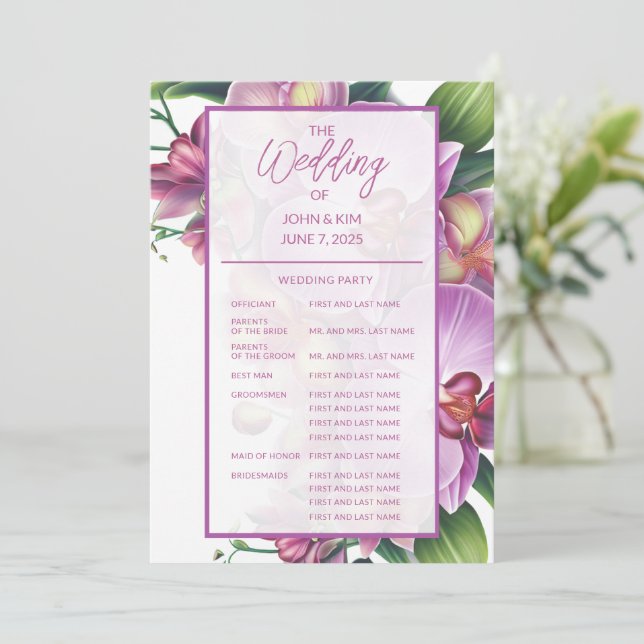 Programa de Boda Orquídeas Florales (Anverso de pie)