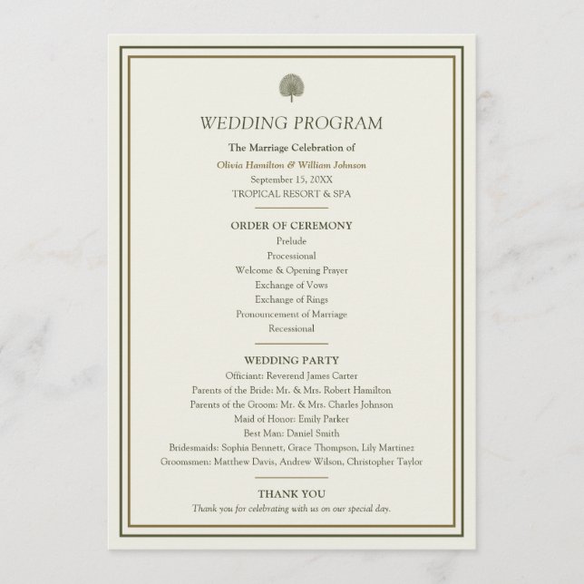Programa de Boda Palma Marfil y Dorado (Anverso)