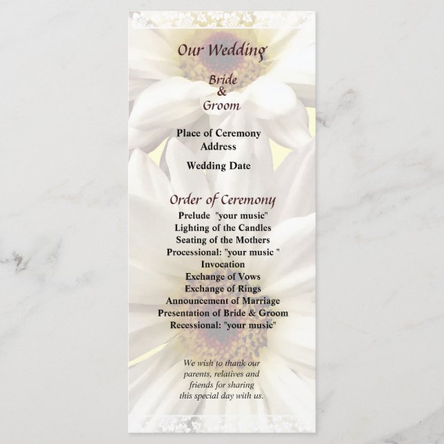 Programa de Boda Par de Margaritas Blancas (Anverso)