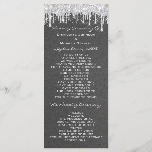 Programa de Boda para Eventos de Gris Plateado (Anverso)