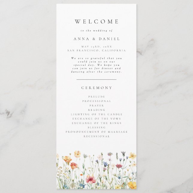 Programa de Boda Pastel Boho Flor Silvestre (Anverso)