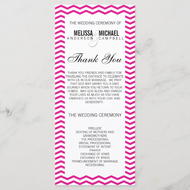 Programa de Boda Perfecta Chevron/Zig Zag Pink Cal (Anverso)