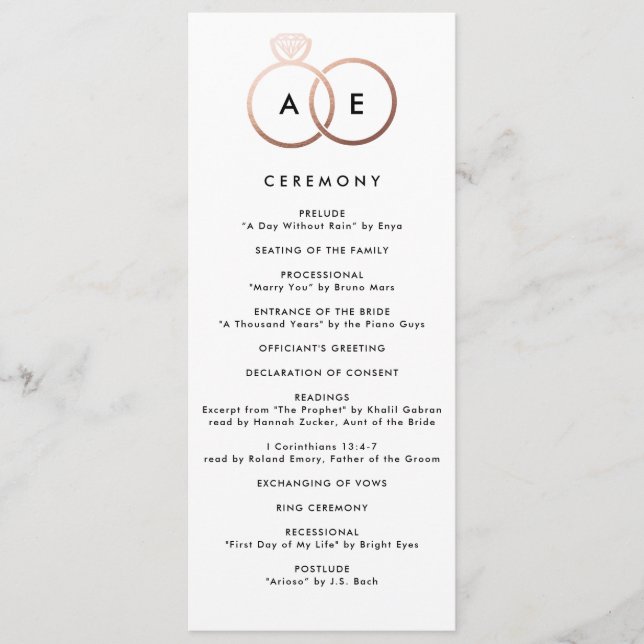 Programa de Boda Personalizada de los Anillos de O (Anverso)