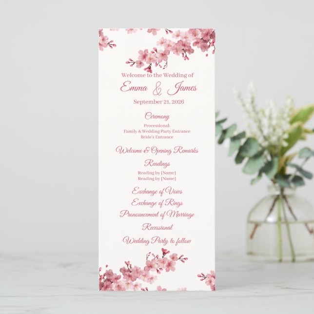 Programa de Boda Personalizado Flor de Cerezo Temp (Anverso de pie)