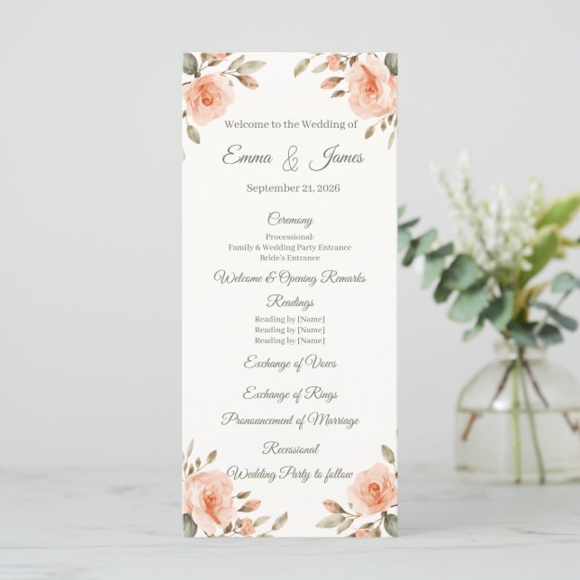 Programa de Boda Personalizado Floral Elegante Tem (Anverso de pie)