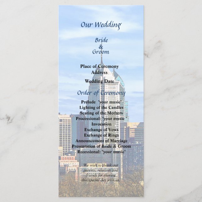 Programa de Boda Philadelphia Pa Skyline II (Anverso)