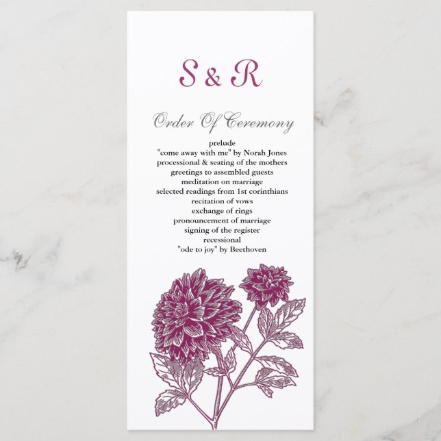 Programa de boda Pink,dahlia (Anverso)