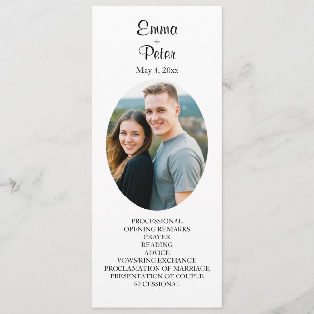 Programa de boda plano de imagen oval minimalista (Anverso)