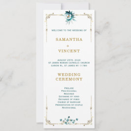 Programa de Boda Plantilla Verde Azul y Dorado