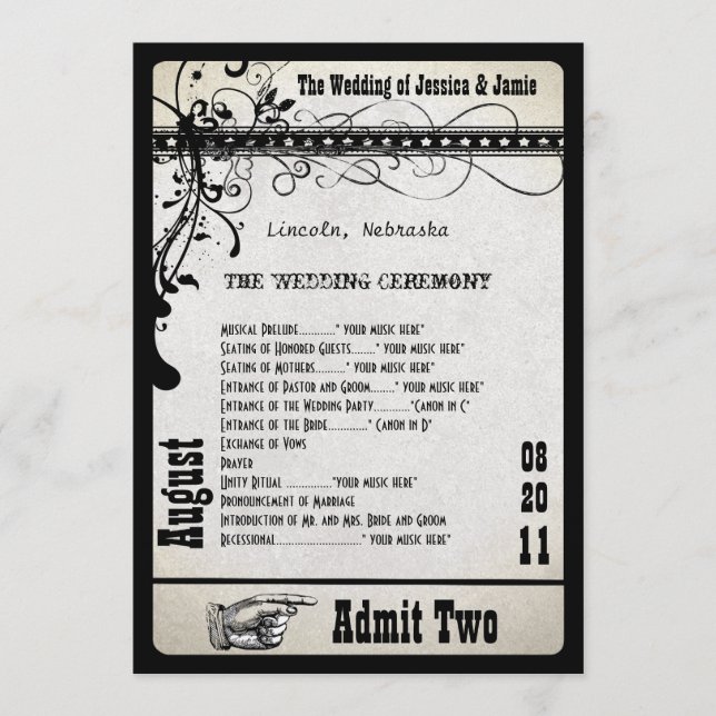 Programa de Boda Playbill Metálico Plateado (Anverso)