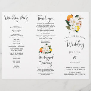 Programa de Boda Plegable de Tres Partes Magnolia