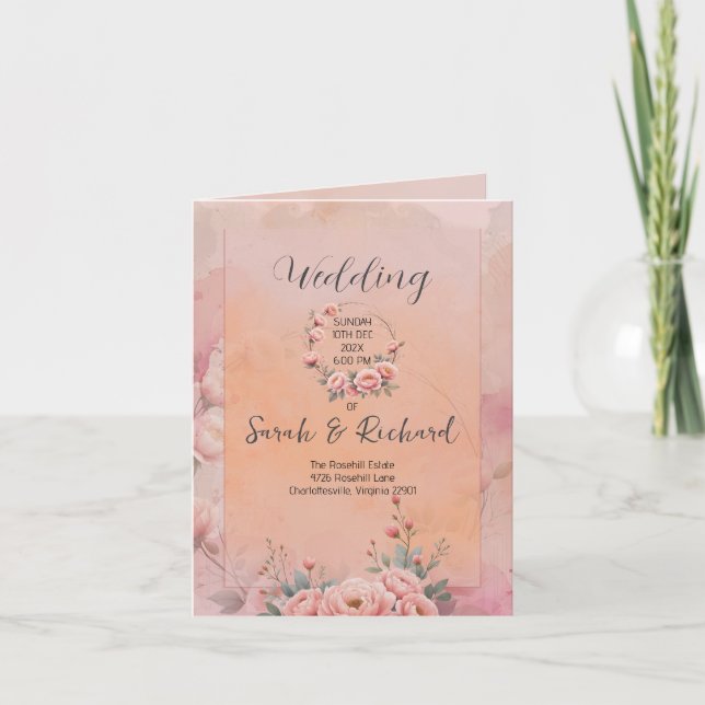 Programa de Boda plegable rosa Rubor de Fairytale  (Anverso)