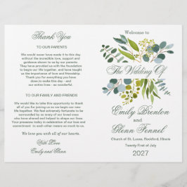 Programa de Boda plegada para vegetación acuarela