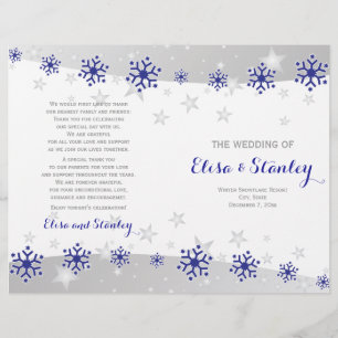 Programa de boda plegado de copos de nieve azul mo