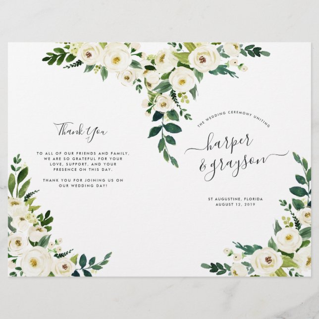 Programa de Boda Plegado Floral de Alabastro (Anverso)