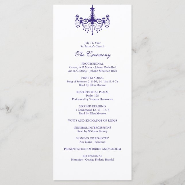 Programa de Boda Plum Purple Chandelier (Anverso)