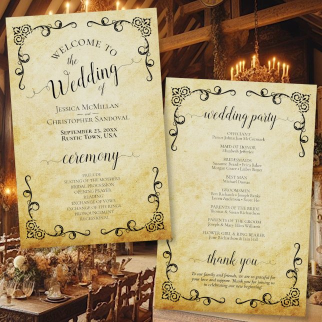 Programa de Boda Presupuestaria de Parchment y Scr (Front/Back)
