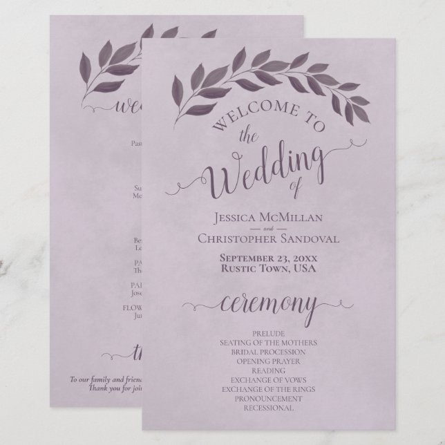 Programa de Boda Presupuestaria Dusty Purple Leave (Anverso / Reverso)