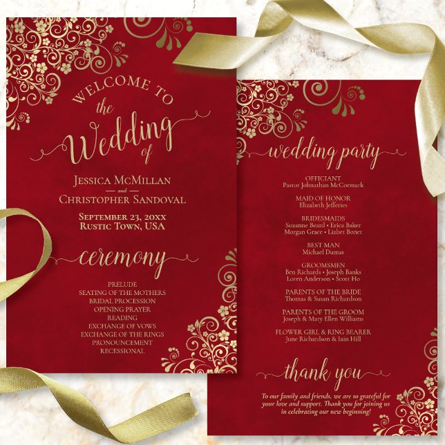 Programa de Boda Presupuestaria Fancy Crimson Red  (Front and Back)