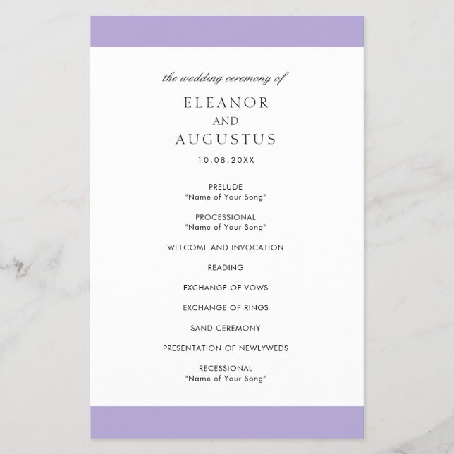 Programa de Boda Presupuestaria Púrpura de Lavanda (Frente)