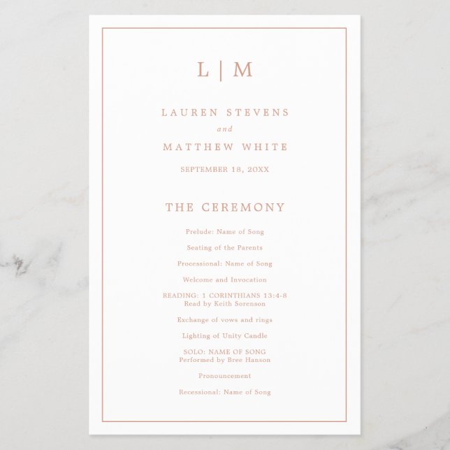 Programa de Boda Presupuestaria Simple Monograma R (Frente)