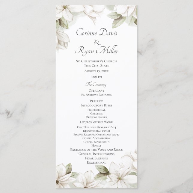 Programa de Boda Primaria Magnolia Blossoms (Anverso)