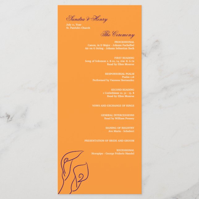Programa de Boda Purple & Naranja Calla Lilies (Anverso)
