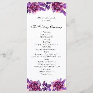 Programa de boda púrpura. Ceremonia de flores de a