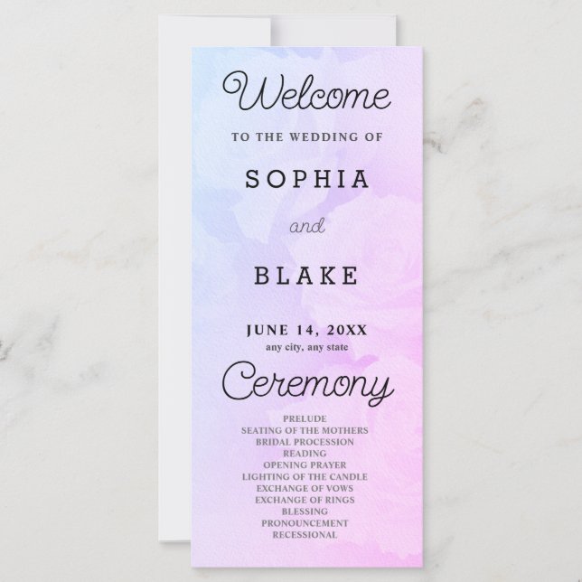 Programa de Boda Púrpura en Bonito de Rosas Blanca (Anverso)