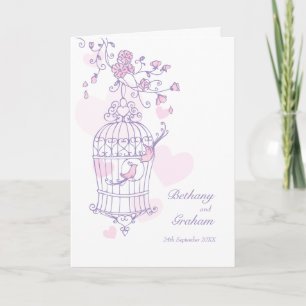 Programa de boda púrpura rosa jaula de aves