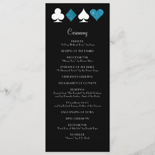 Programa de Boda Purpurina Azul de Las Vegas Malib (Anverso)