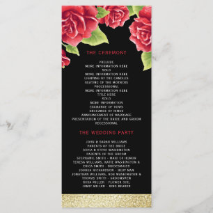 Programa de Boda Purpurina de Roses Rojos Negros y