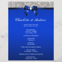 Programa de Boda Real Blue Bow Silver Sequins