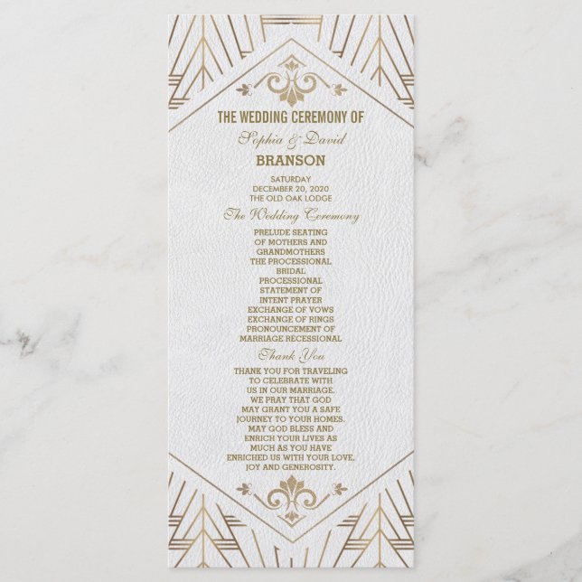 Programa de Boda Real de Oro Blanco Gran Gatsby (Anverso)