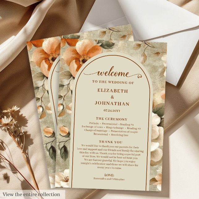 Programa de Boda Refinado Boho Cobre Marfil Salvia (Refined Boho Copper Ivory Sage Wedding Program)