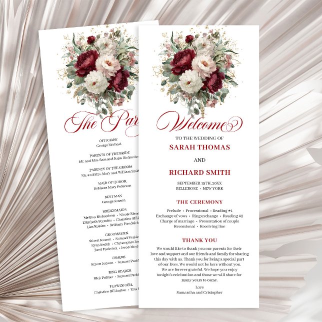 Programa de Boda Refined Blush Burgundy Gold (Refined Blush Burgundy Gold Wedding Program)