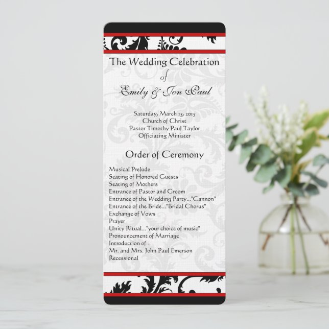 Programa de Boda Remolino de Damasco Rojo Negro Bl (Anverso de pie)
