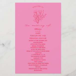 Programa de Boda Roja Rosa de Línea Floral