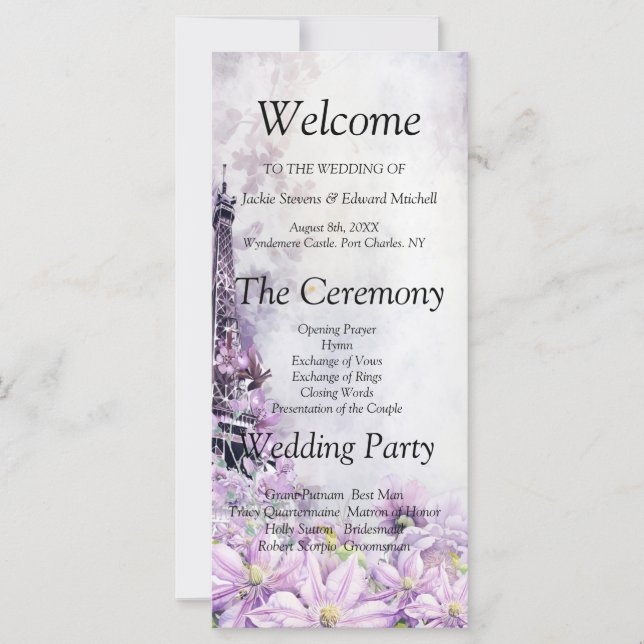 Programa de Boda Romance Lavanda Torre Eiffel (Anverso)