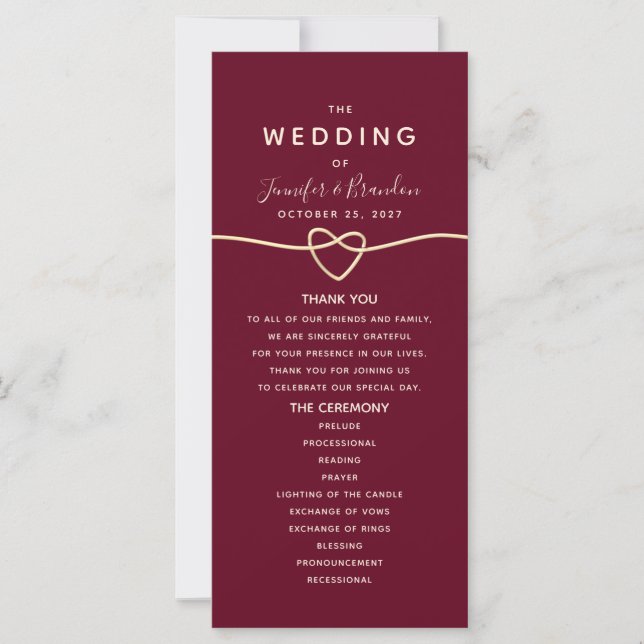 Programa de Boda Romántico Borgoña (Anverso)